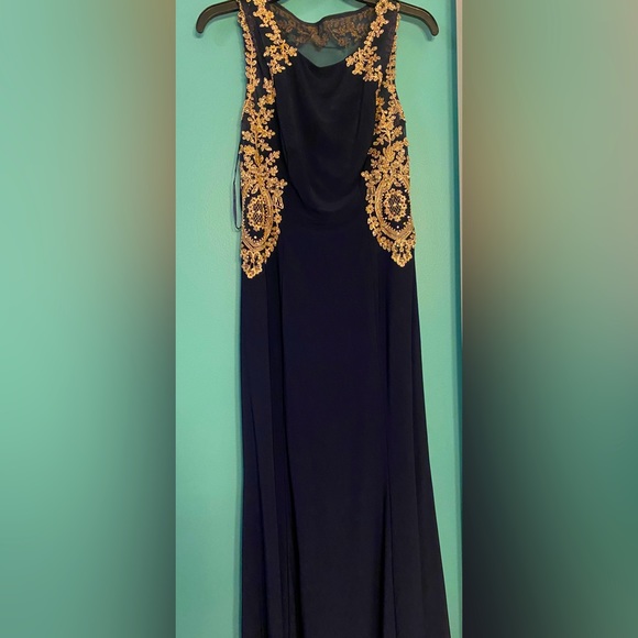 Xscape | Dresses | Navy Blue Gown With Gold Detail | Poshmark